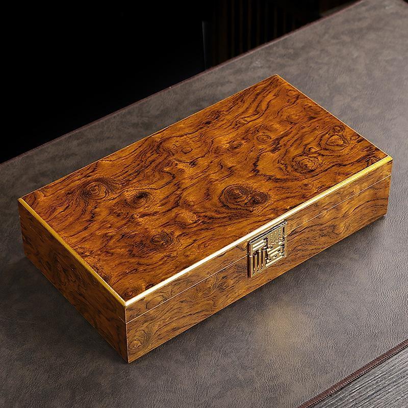 Golden Teak Wood Grain Gift Box Versatile Tea Leaves Box Elegant Wood Pattern Gift Box Perfect For Tea Lovers Premium Quality Tea Gift Packaging
