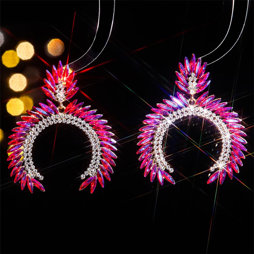 Fashion Geometric C-shaped Colored Glass Rhinestone Earrings for Women, Personalized Exaggerated Stud Earrings and Ear Accessories
