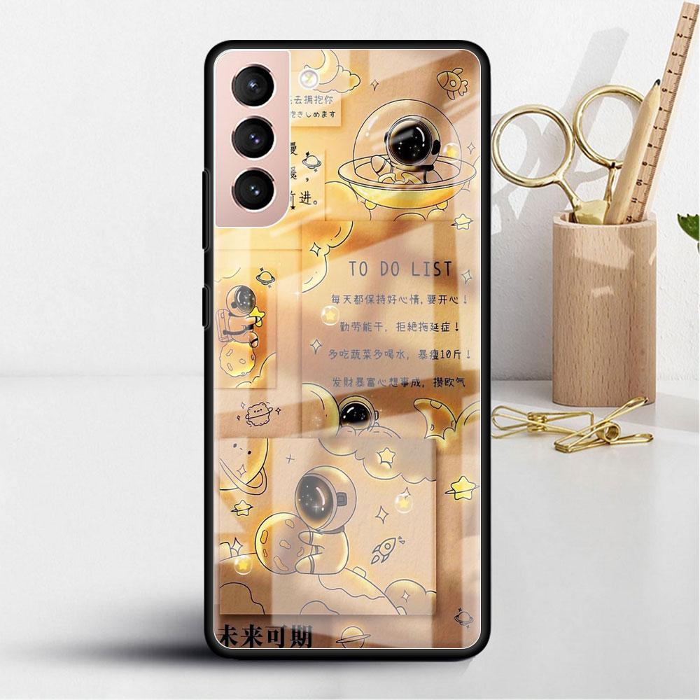 Стеклянный чехол для Samsung Galaxy S22 S20 FE S21 5G S10 S9 Plus Note 10 20 Lite, закаленный чехол для телефона с изображением космонавта и мультфильма
