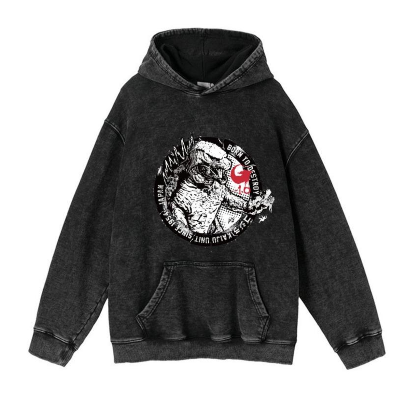 440G Heavy Washed Retro Animation Street Retro Cotton Sweater, Street Tide Hooded Sweater