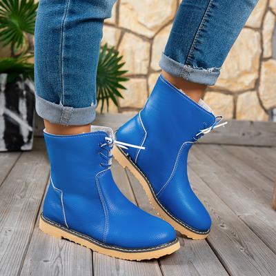 Женская обувь больших размеров 36-43 Ботильоны из искусственной кожи Повседневные на шнуровке Плюшевые теплые зимние ботинки Однотонные на платформе Botas De Mujer