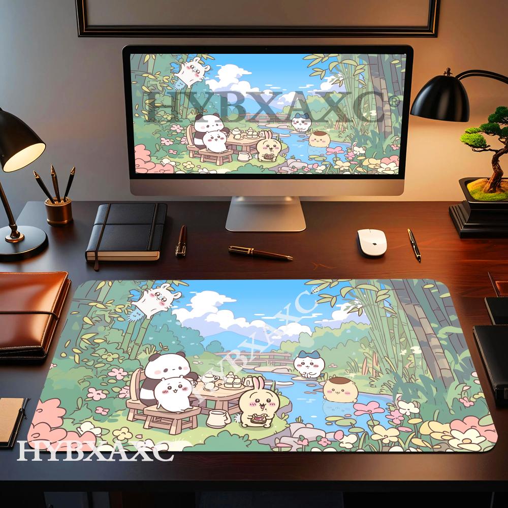 HYBXAXC Anime Deskmat Cchiikawas Keyboard Comic Cute Large Pads Cabinet Rubber Base Pad AntiSlip Mousepad Kawaii Office Mats