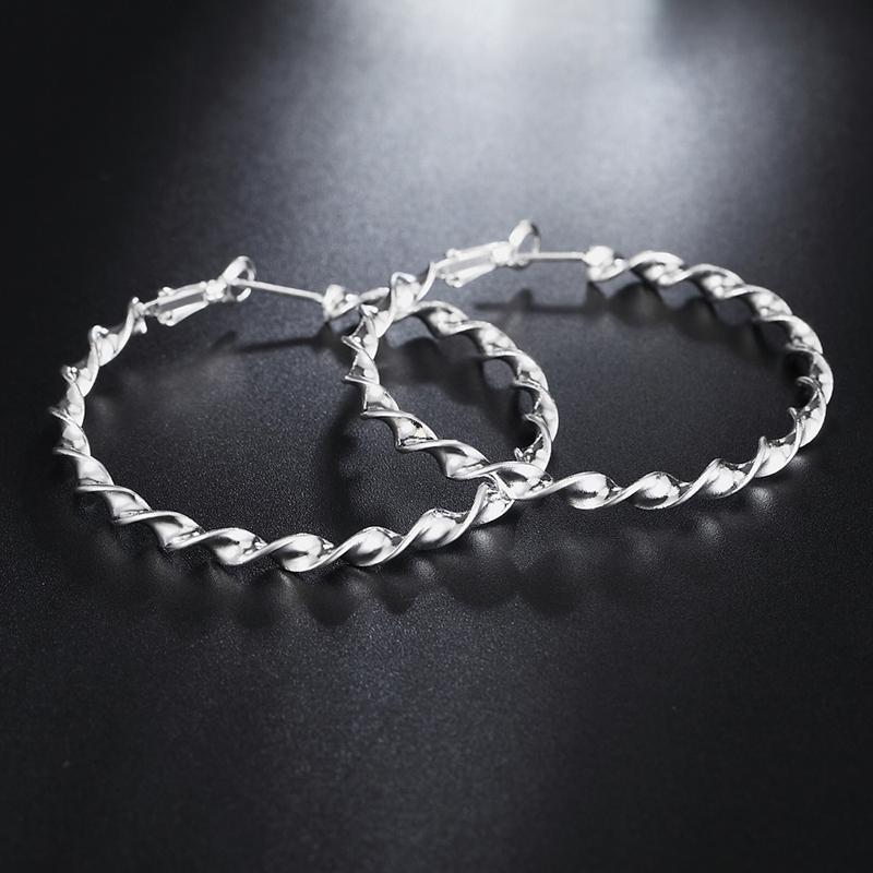 Серьги-кольца из серебра 925 пробы с большими витыми кольцами для женских модных свадебных украшений