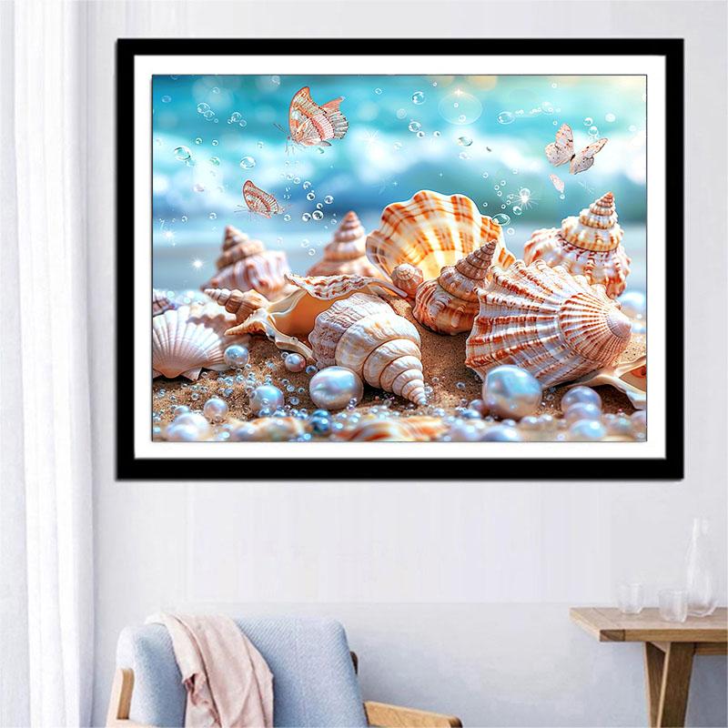 5d DIY Алмазная картина, вышивка крестом, ракушка, жемчуг, пейзаж, алмазная вышивка, мозаика, полный круглый дрель, домашний декор, ремесла