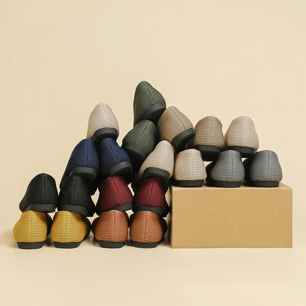 Whoholl Brand 2024 Women's Woven Soft Bottom Knitted Flats Spring Square-toe Shallow-mouth Plus Size Casual Shoes Size 34~43