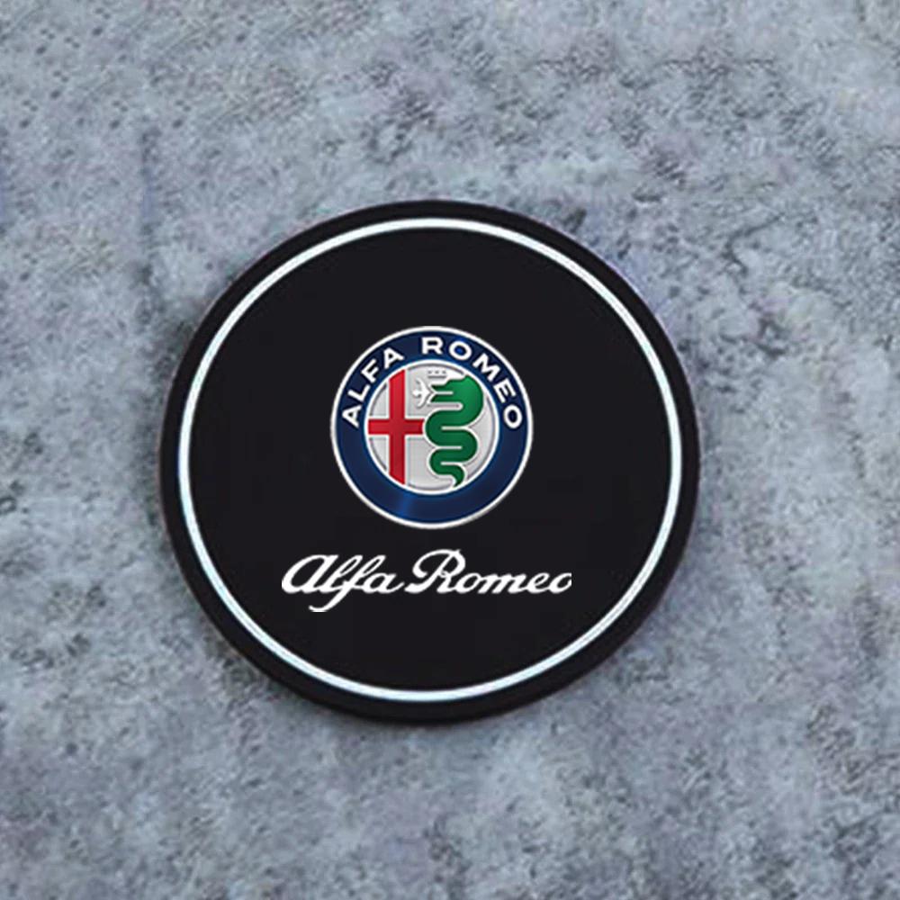 Car Stickers For Alfa Romeo 2Pcs Car Coasters Water Cup Slots Non-Slip Mat Waterproof Drink Pad For Alfa Romeo Giulia Stelvio Gi