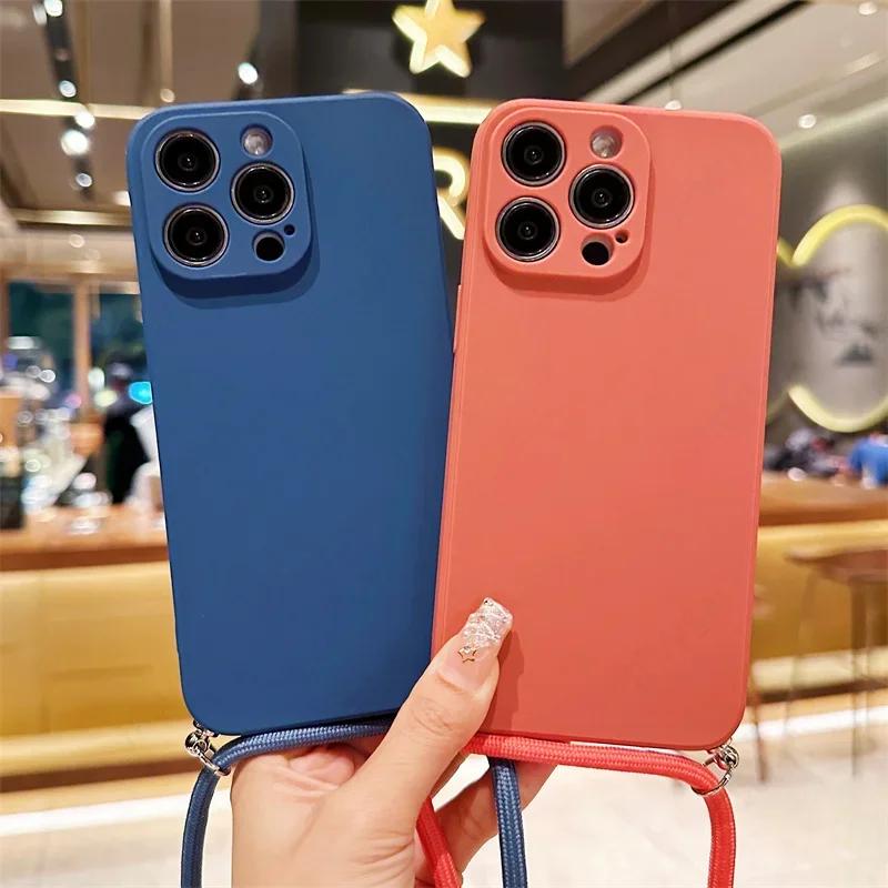 Чехол для телефона с ремешком через плечо, конфетного цвета, для iPhone 17 Air 16 16E 15 14 13 12 11 Pro Max Plus, силиконовый, мягкий ТПУ, задняя крышка