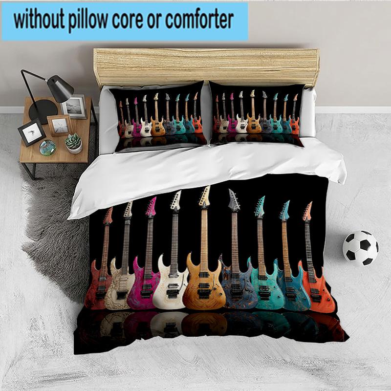 Guitar Collection Diversity 3PCS Bedding set,Ideal for 1pc Duvet Cover And 2pcs Pillowcases Perfect for Fan gift,Ideal for Bedroom, Dormitory