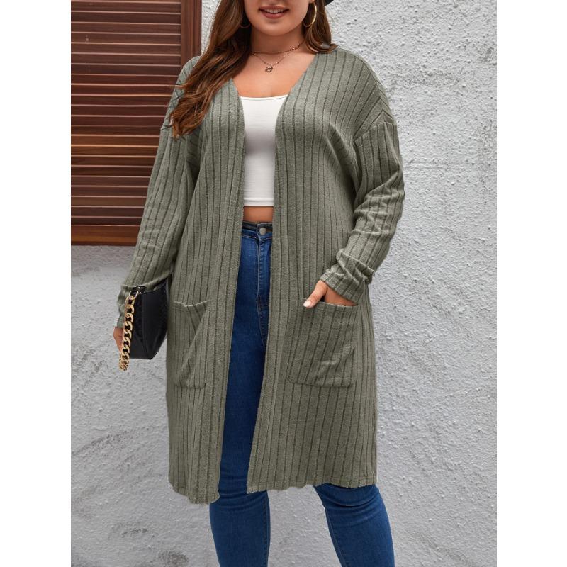 Spring and Autumn Thin Large Size Ladies Casual Long Sweater Cardigan, Loose and Comfortable Ladies Unbuttoned Knitted jacketHF23047