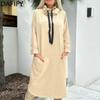 Women's Fashion Spring Fall Solid Color Print Long Sleeve High Neck Loose Waistline Casual Dresses