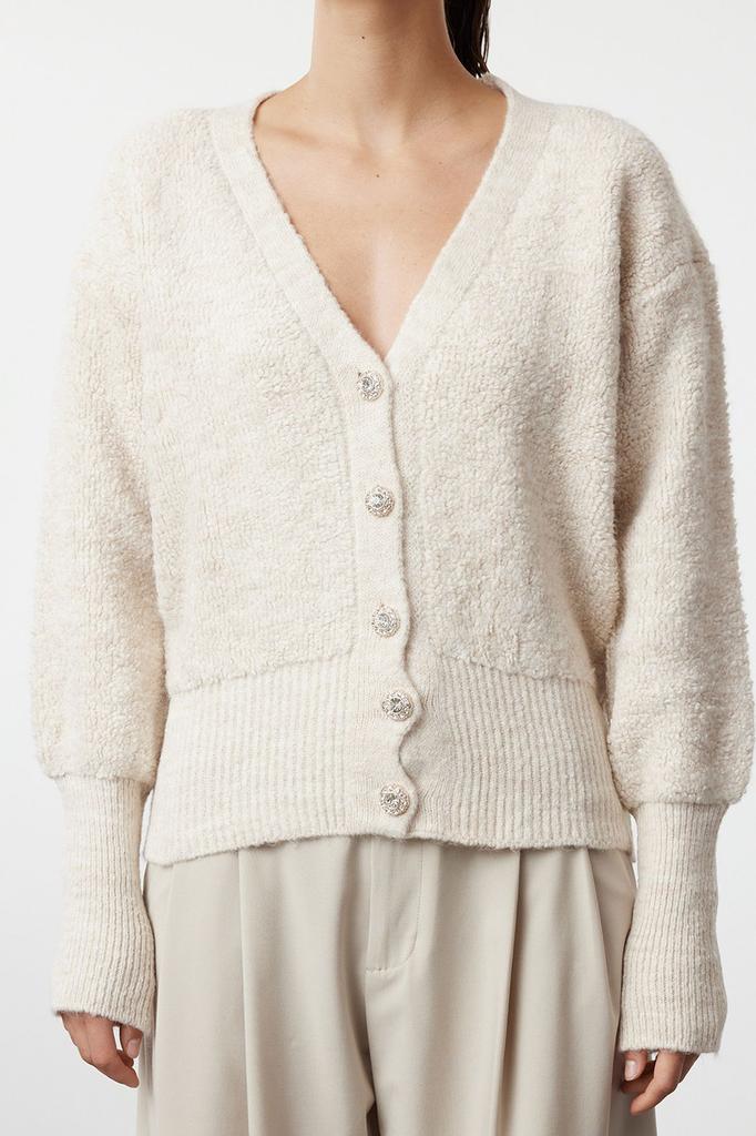 Женский кардиган в элегантном стиле, кардиган из мягкого текстурированного трикотажа с камнями