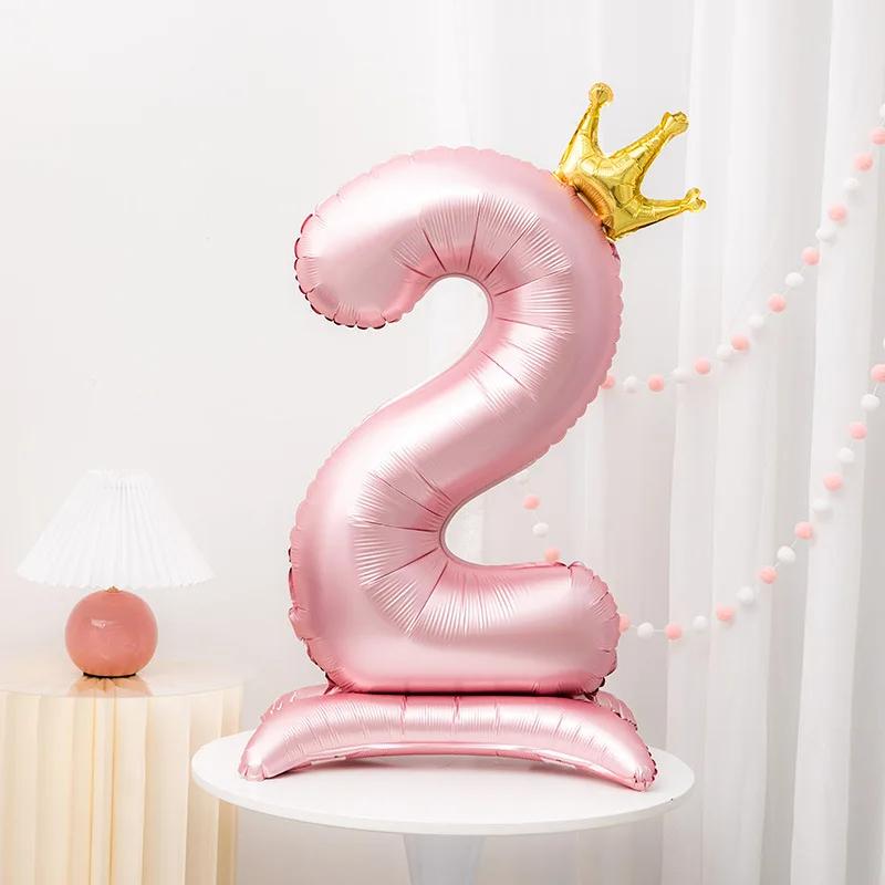 40Inch Birthday Foil Balloon Large Digital Helium Number Balloon With Crown 0-9 Happy Birthday Wedding Party Decoration Supplies