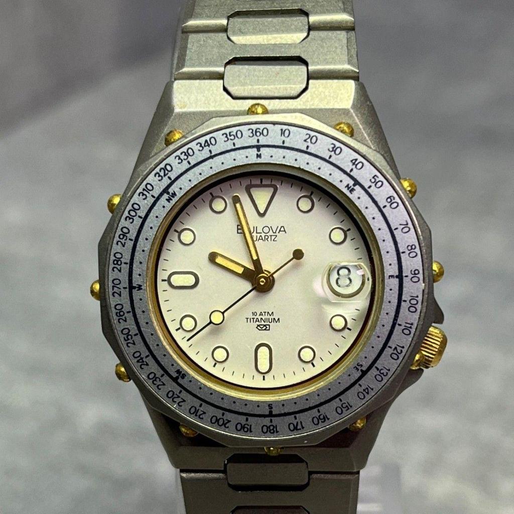Б/у Редкие Женские Часы Bulova Титановые Кварцевые С Датой Спортивные Винтажный Безель