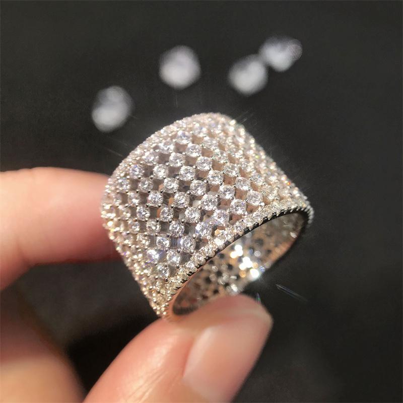 Huitan Full Sparkling Cubic Zirconia Wide Rings for Women Fashion Luxury Wedding Bands Finger Accessories Style Rings Jewelry