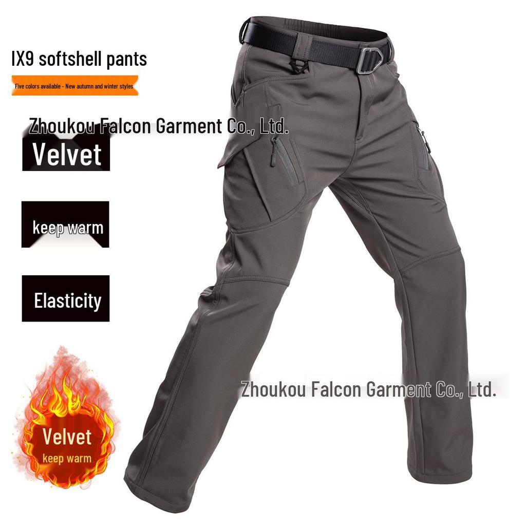 Мужские зимние камуфляжные софтшелл лыжные штаны на флисовой подкладке - Ветрозащитные, морозостойкие, с множеством карманов, идеально подходят для активного отдыха и альпинизма.