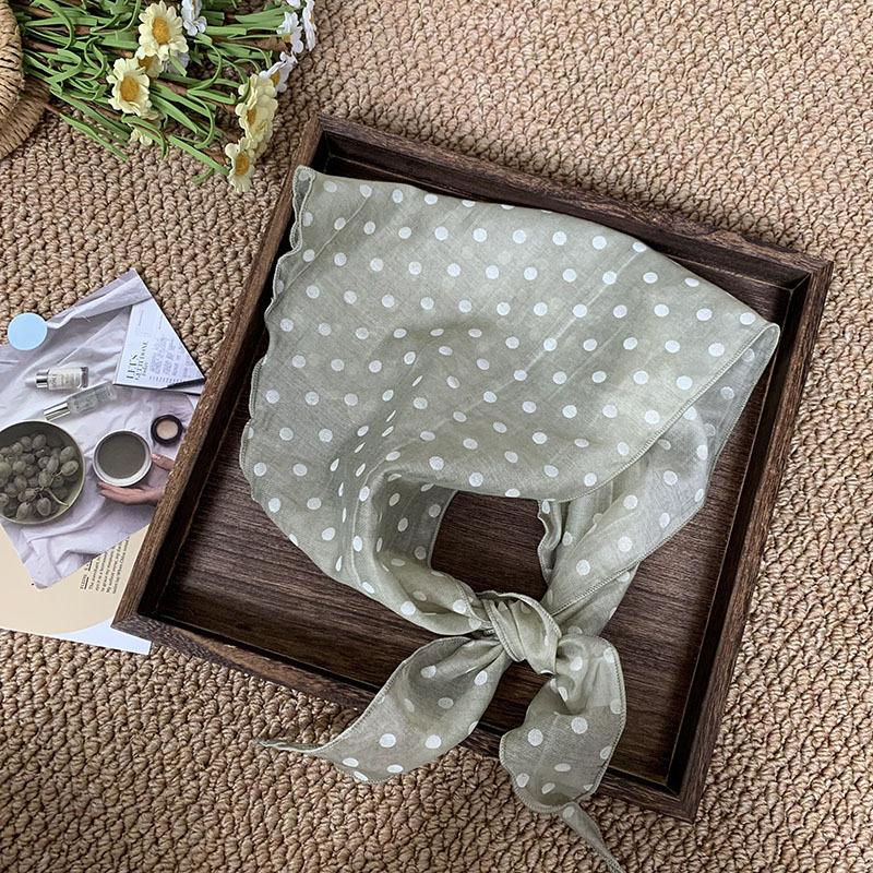 Headscarf Summer Women's Pastoral Polka Dot Silk Scarf High-end Sense Multi-purpose Neck Protection Small Scarf Triangle Scarf Scarf Women