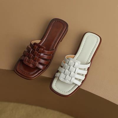 Французская мода винтажные сандалии и тапочки женские летние верхние нескользящие тапочки плетеные мягкие подошвы женская обувь однотонные