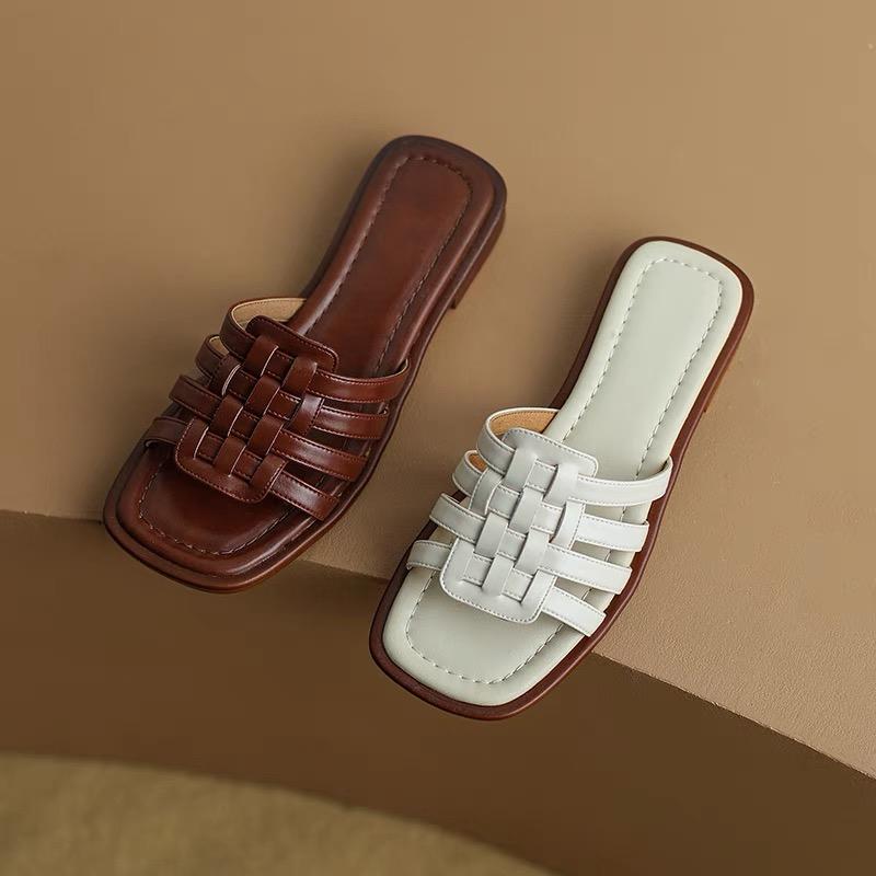 Модные французские модные винтажные сандалии и тапочки женские летние верхние нескользящие тапочки плетеные мягкие подошвы женская обувь сплошной цвет