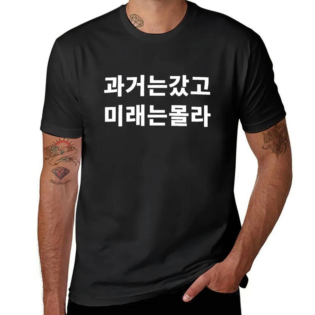 Past is gone future is unknown in Korean Hangul Funny Korean T-Shirt blanks plus size tops Men's cotton t-shirt
