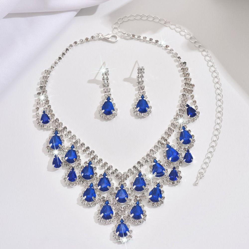 Shining Inlay Rhinestone Jewelry Set Water Drop Pendant Women Jewelry Set Gifts