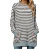2024 Autumn And Winter New Striped Contrasting Round Neck Long Sleeved Pocket Hoodie T-Shirt For Women