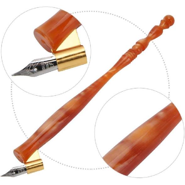 Calligraphy Oblique Nib Pen Point Holder, English Calligraphy Pen Nib Holder Antique Copperplate Script Handed Dip Pen + 6 Flat Nibs(1)