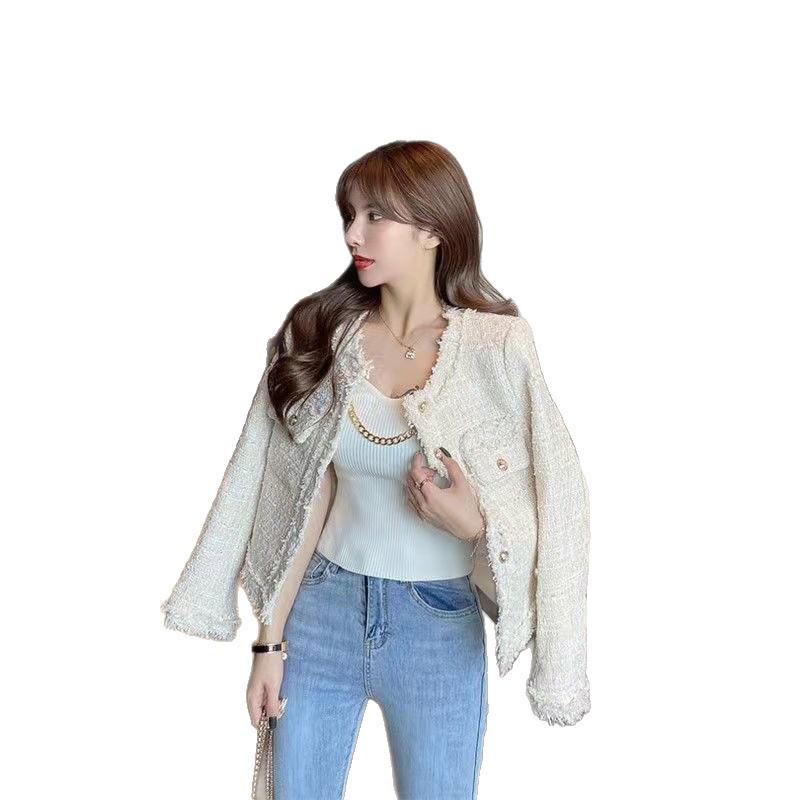 Женский корейский твидовый короткий пальто 2024 – Осенне-зимний повседневный стиль знаменитости