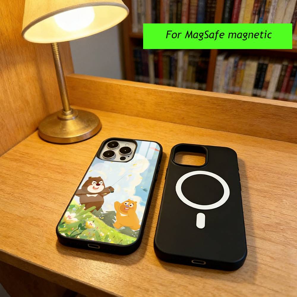 Милый мультяшный чехол для телефона Boonie Bears для iPhone 17, 16, 15, 14, 13, 12, 11 Plus, Pro, магнитный, для беспроводной зарядки Magsafe