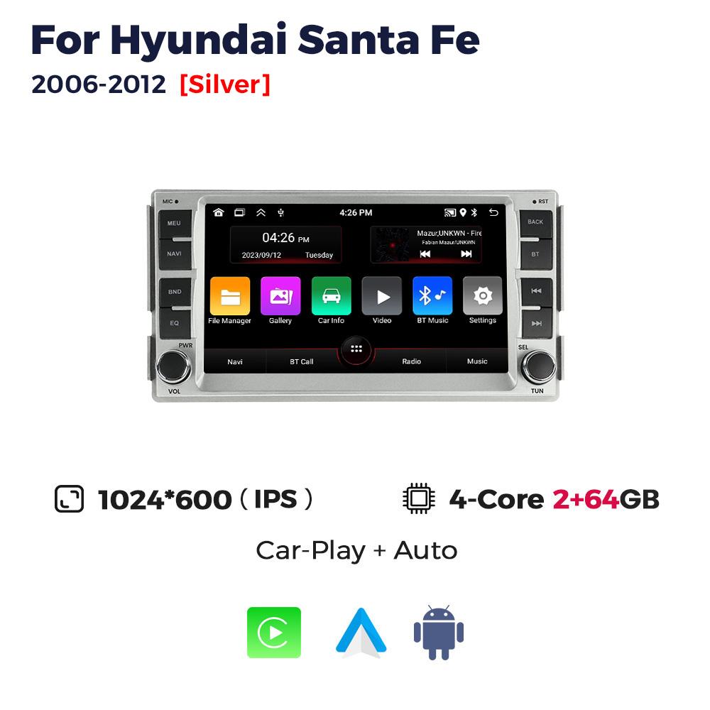 Wireless CarPlay Android Auto Multimedia Display Screen For Hyundai Santa Fe 2006-2012 Android 15 Car Radio Intelligent System