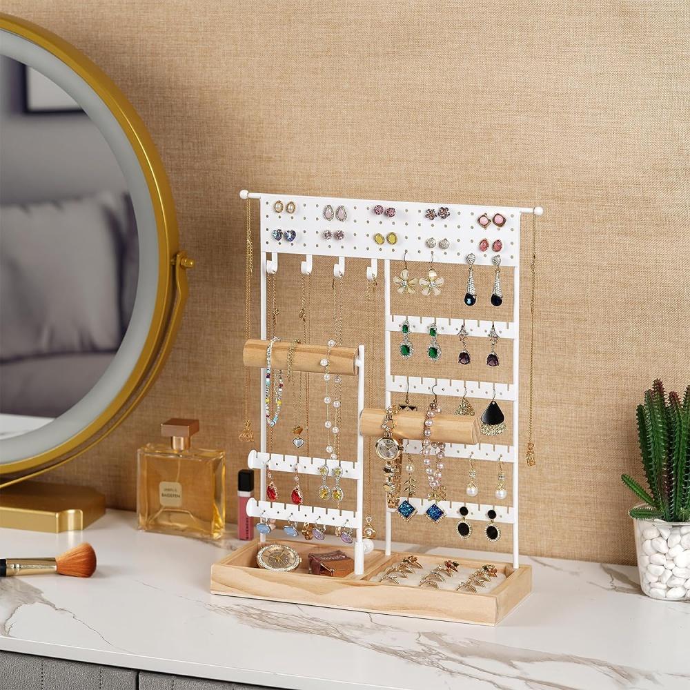 Подставка для украшений - Подставка для украшений Ювелирное дерево, двойная подставка для часов 118 отверстий 4 крючка Хранение украшений для цепей Кольцо Серьги Браслеты Часы