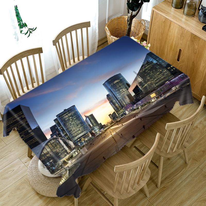 Thicken Cotton Tablecloth Modern City Pattern Sea View Rectangular Round Table Cloth For Wedding Picnic Party