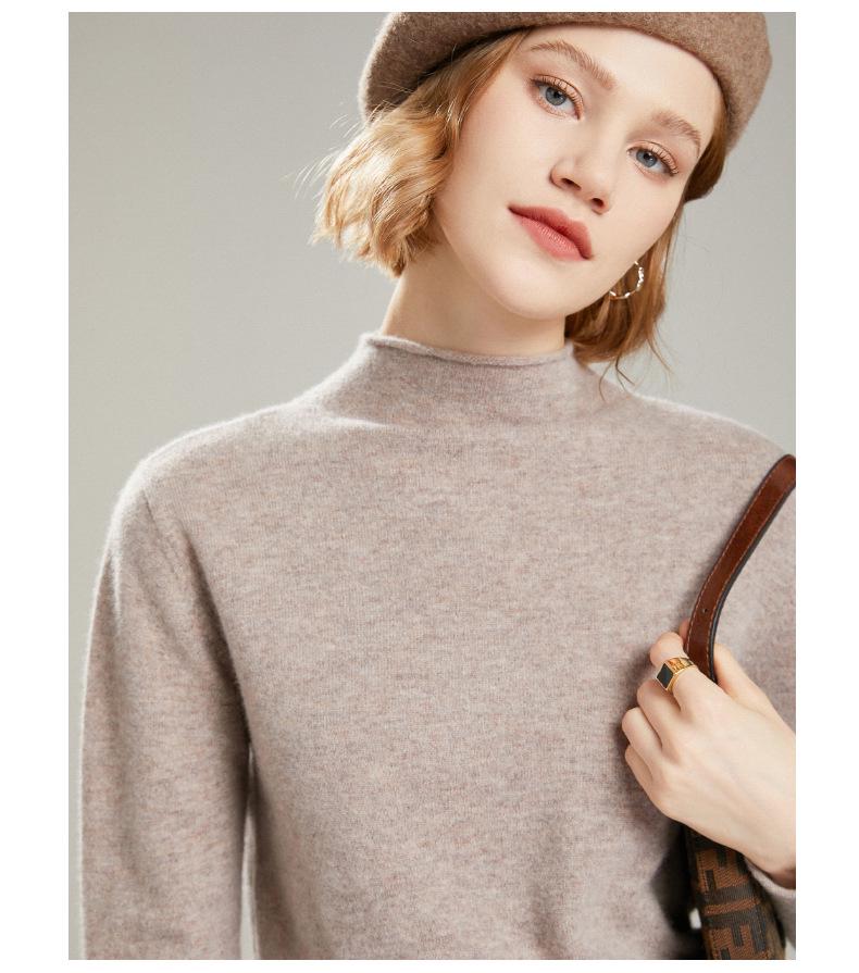 Женский кашемировый свитер из чистой шерсти с полувысоким воротником - Приталенный крой, Универсальный вязаный дизайн