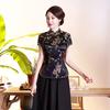 Women Cheongsam Shirt Dragon Phoenix Printing Chinese Style Autumn Side Split Stand Collar Cheongsam Top for Banquet