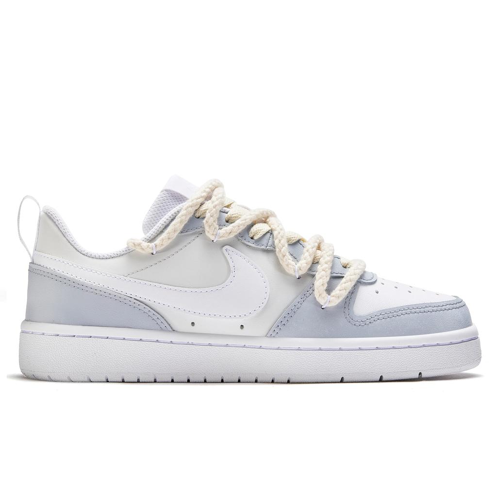 Nike Кроссовки для скейтборда Court Borough 2 Line Of Light And Shadow, Flower Isle, низкие, для девочек, белые с синим BQ5448-100(Team177-)