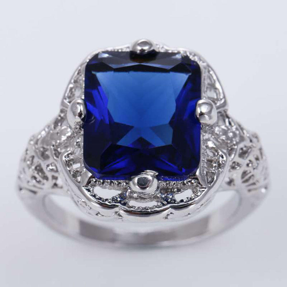 Vintage Women Blue Gemstone Tone Filigree Wedding Ring