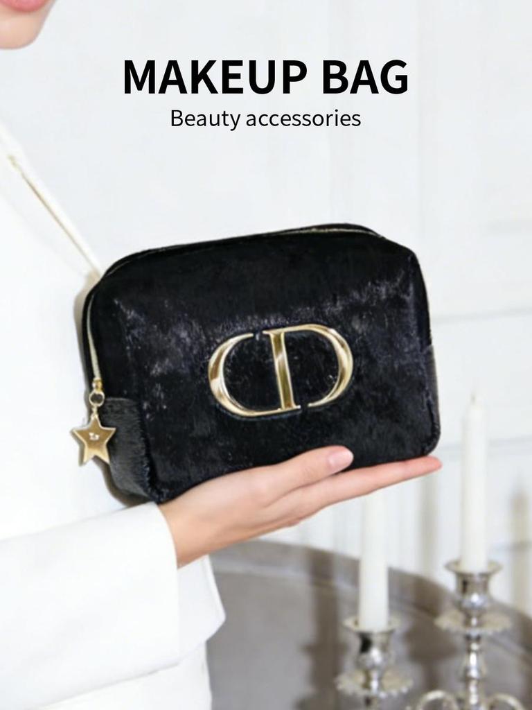 Dior Черная косметичка с золотым логотипом, Портативный дорожный органайзер для макияжа