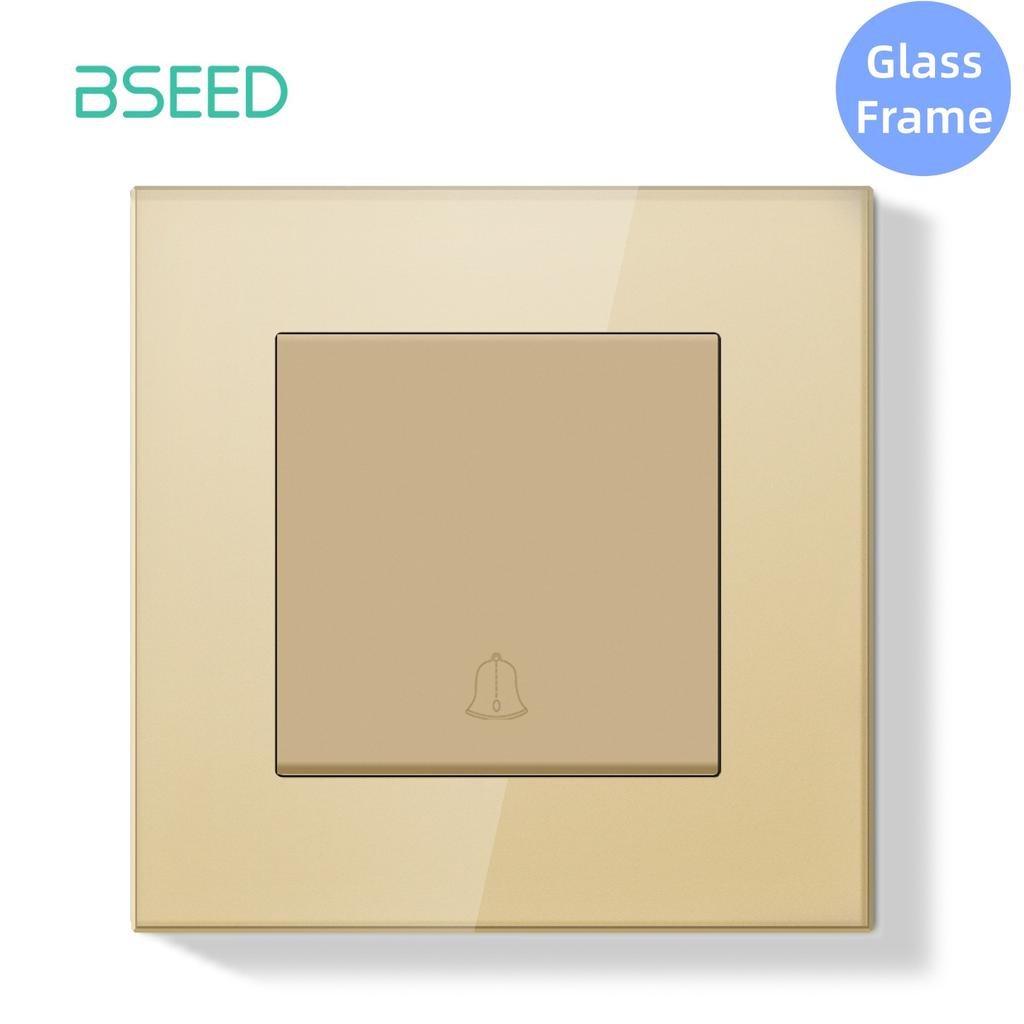 BSEED Mechanical Doorbell Switch Push Button Wall  Switch Glass/Plastic Frame EU Standard White Black Gary Gold Reset Switch