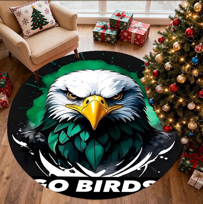 Go Ahead Eagles Pattern Round Rug, Indoor/Outdoor Mat, for Picnic, Gameroom, Bedroom, Office, Living Room, Home Decor Carpet, Birthday Gift