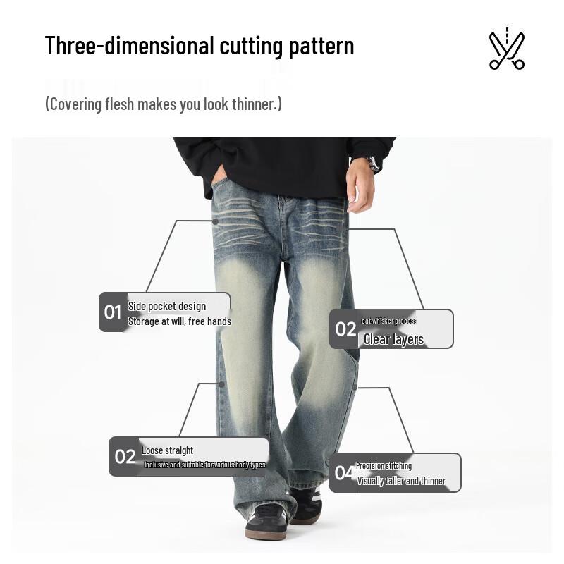 Мужские джинсы Mark Fairwhale 2025 Осень Свободный крой Потертости Прямой крой