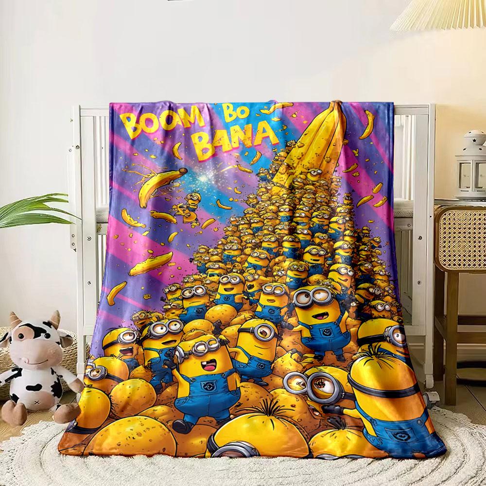 A crowd of yellow characters with goggles near a giant banana explosion. for all seasons blanket lunch break throw gift