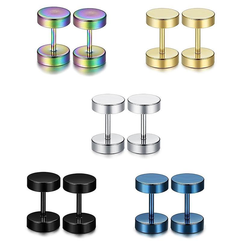 Dumbbell Fashion Round Dumbbell Set Stainless Steel Earrings Stud Earrings Ear Plugs Tunnel