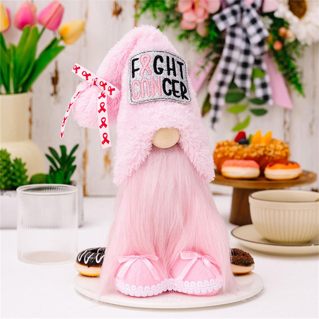 Fight Cancer Gnomes Plushies,Plush Breast Cancer Awareness Gnomes with Pink Ribbon,Stuffed Swedish Tomte for Women