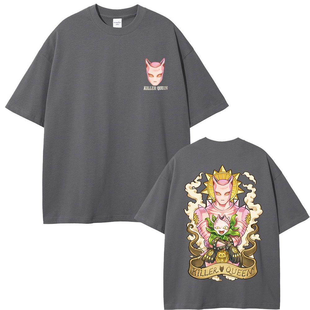 Аниме JoJo's Bizarre Adventure Killer Queen Футболка Мужская Женская Повседневная Хлопковая С Коротким Рукавом Футболки Унисекс Манга Винтажные Футболки