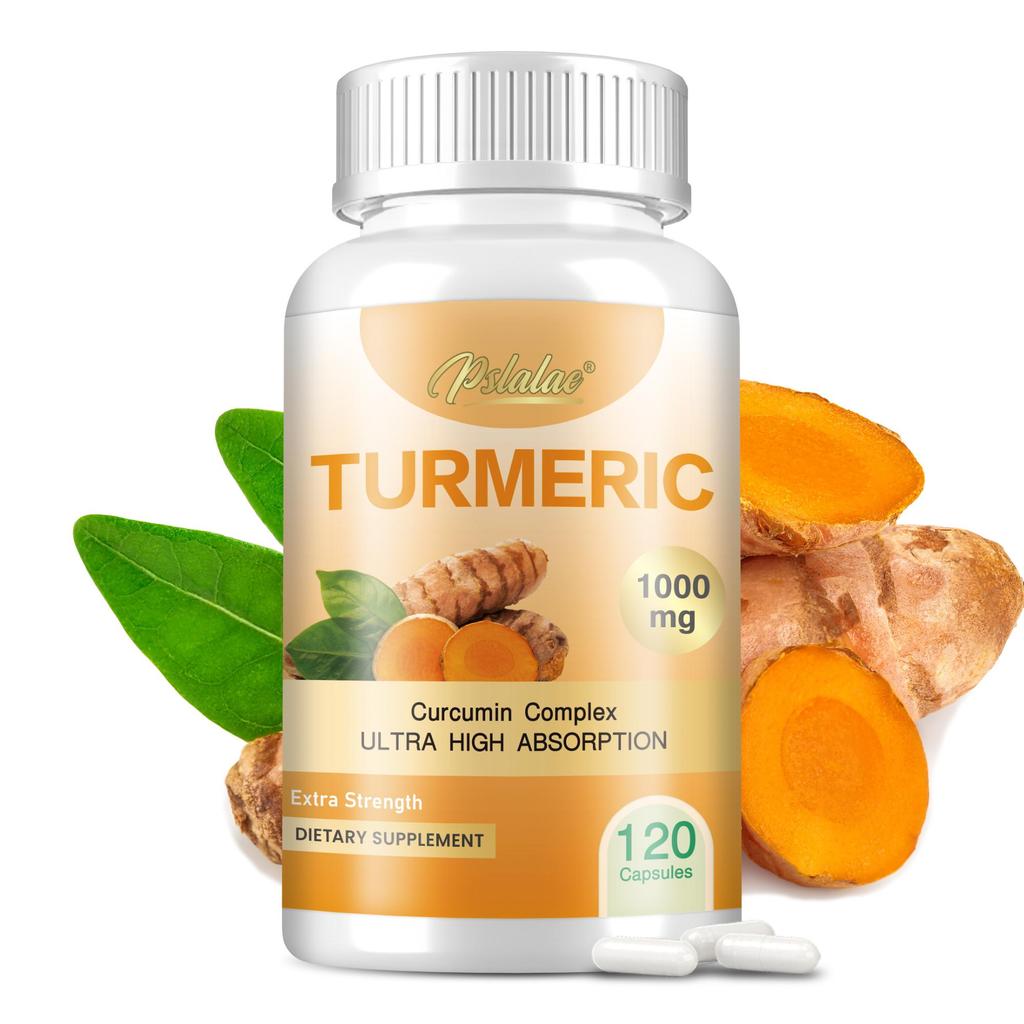 Pslalae Turmeric Capsules, for joint health, containing 1000 mg of turmeric complex, suitable for both men and women.