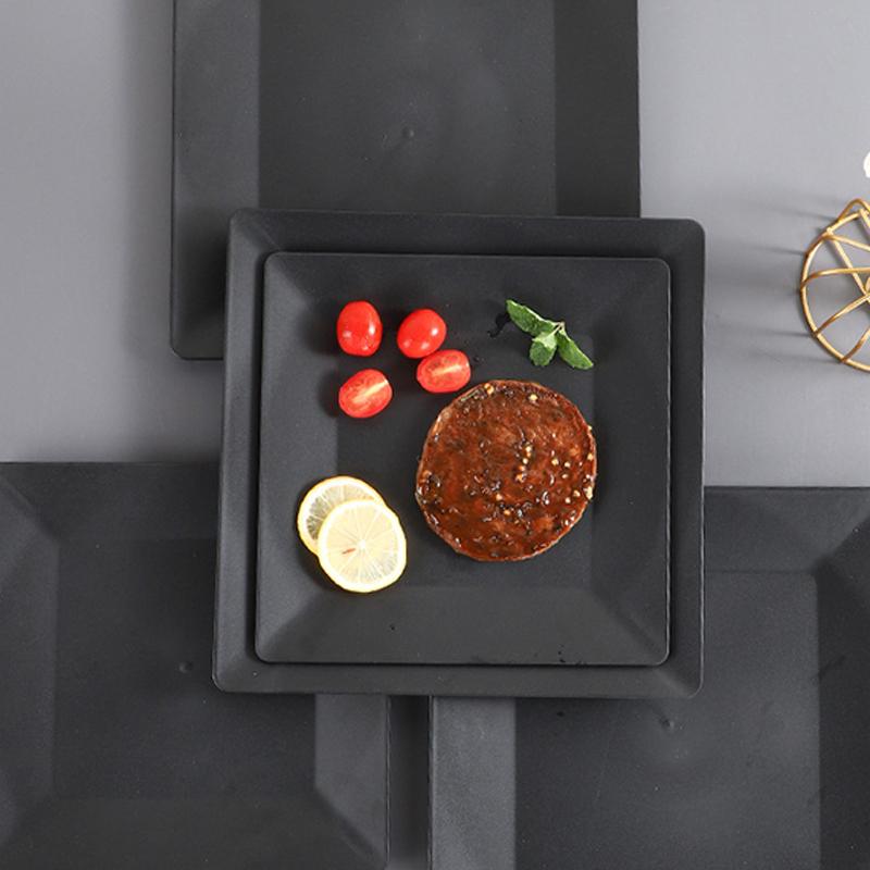 3 шт. черная пластиковая тарелка для стейка, квадратная однотонная тарелка для ужина, закусок, суши, стейка, барбекю, выпечки, фруктов, торта