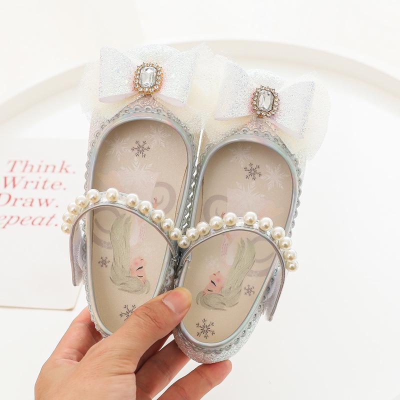 Туфли из кожи для девочек, детские туфли на плоской подошве, принцесса, милая, блестящая кожа с жемчугом, бисером, кружевом, бантом, косплей, уникальная обувь для вечеринки