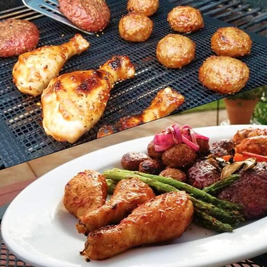 Коврик для гриля для барбекю предотвращает падение еды, равномерно приготовленный на гриле, антипригарный, устойчив к высоким температурам, легко чистится, коврик для гриля