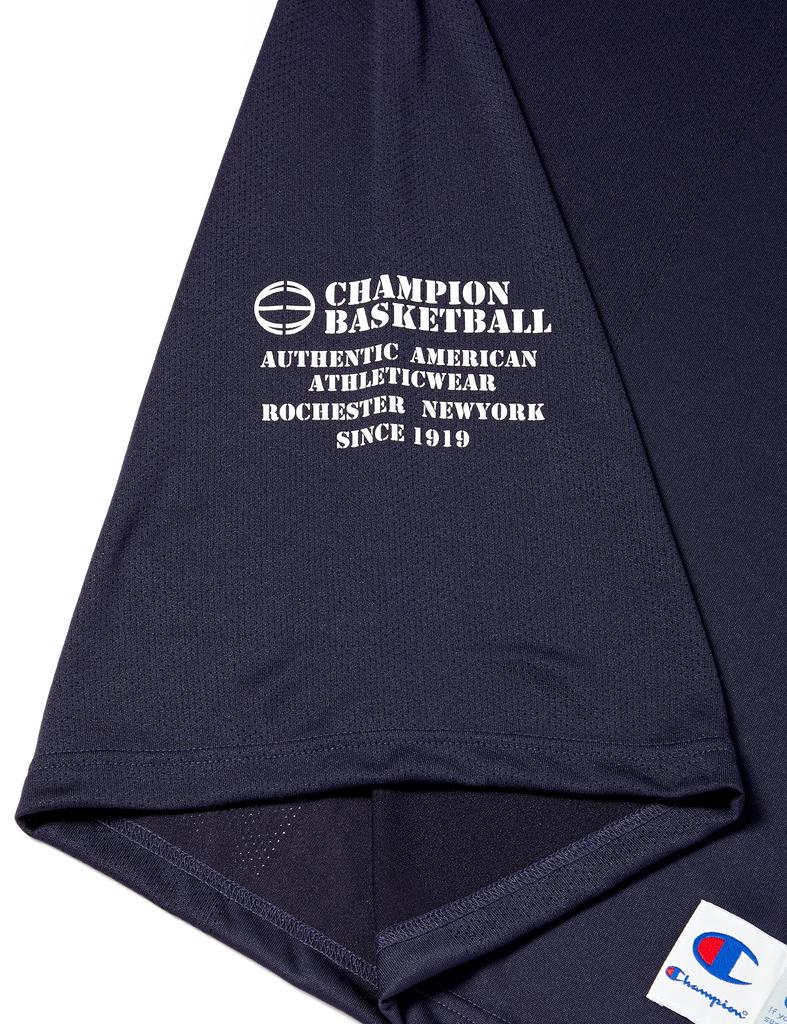 Champion Short Sleeve Basketball Size with a Logo Men's T-Shirt, Navy, L, C3-XB340, Quick-Drying, Antibacterial, Odor-Resistant, One-Point