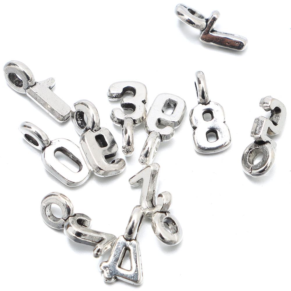 100pcs Sliver Number 0~9 Charms Alloy Number Pendants Brooch   Women