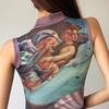 Новые летние женские уличные короткие топы без рукавов, пупок, жилет с 3D винтажным узором, топы без рукавов с принтом и лоскутными краями